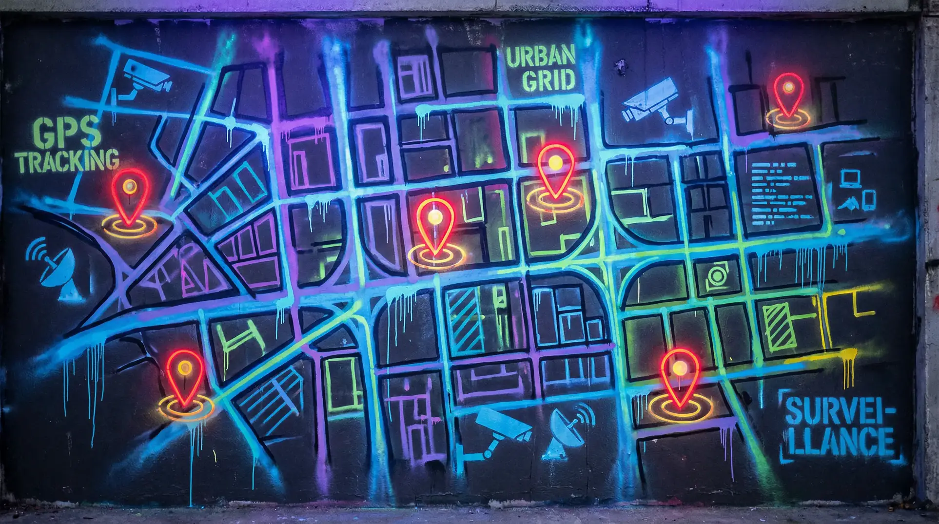 开车晚上看有痛痛的声音免费 狗仔追踪地图 - 城市涂鸦风格